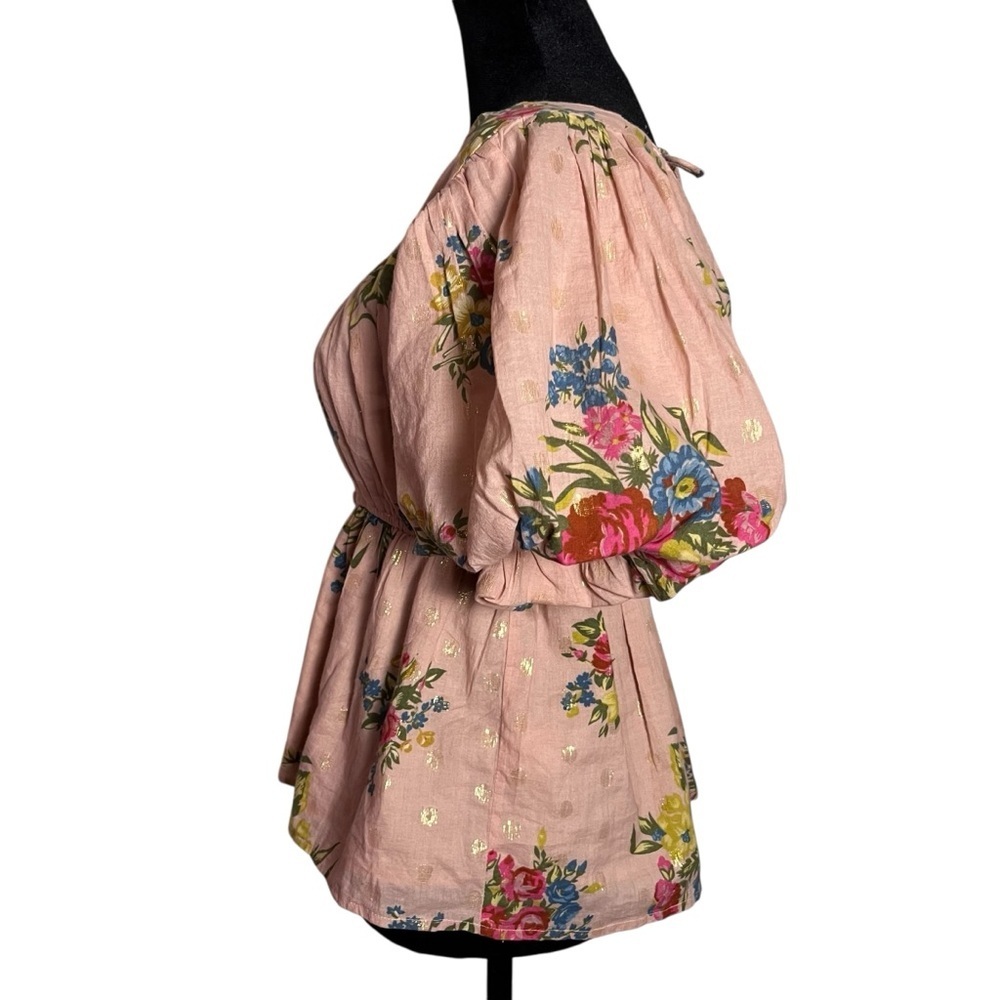 Anthropologie Love The Label Rosette Babydoll Blouse Floral Print Peasant Size M - Picture 6 of 13